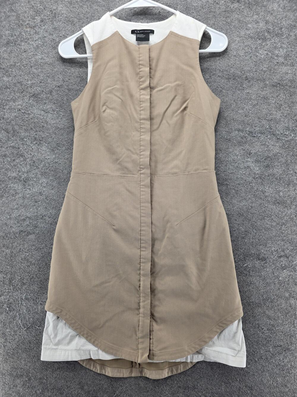 Armani Exchange Dress Womens 4 Beige Sheath Short Sleeveless Lined Zip